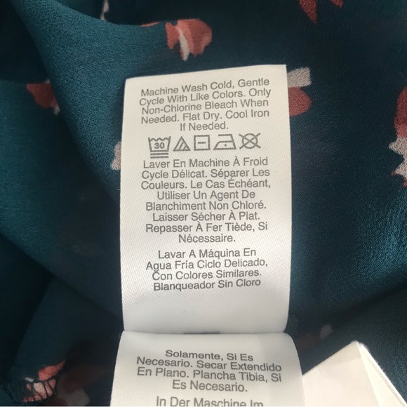 DKNY-DONNA KAREN Dress Handkerchief Hem High Neck Belted Green Floral Sz 16 - Picture 11 of 13